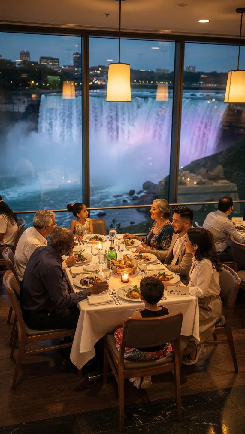 Кораблик, плывущий к Ниагарскому водопаду, с туристами на борту, наслаждающимися видами.