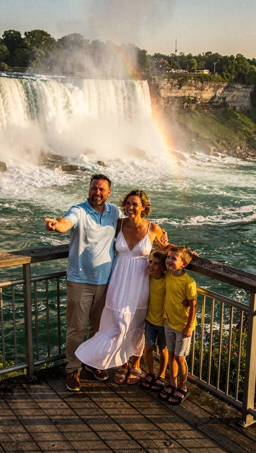 Вид на Ниагарский водопад с обзорной площадки в солнечный день