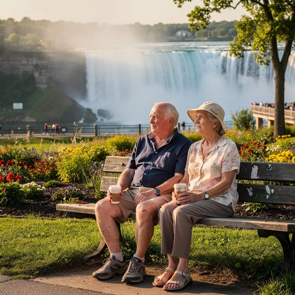 Группа туристов на обзорной площадке, восхищающихся водопадом